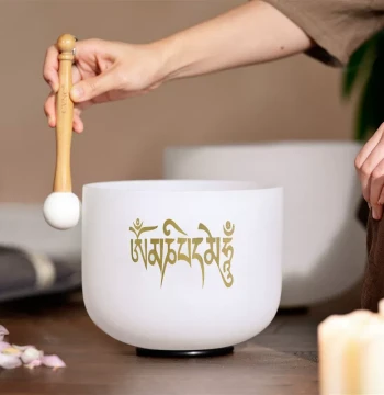 6-14 Inch Crystal Singing Bowl Set with Six-Character Mantra Plating for Yoga and Meditation (Adults and Beginners)