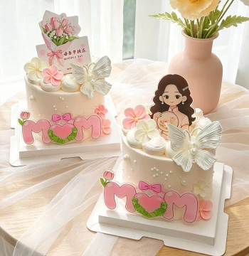 Trending Mother's Day 'MOM' Acrylic Cake Toppers - Floral Bouquet Cards for Holiday Baking and Dessert Decoration