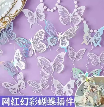 Instagram Viral Iridescent Butterfly Cake Topper with Wire and Tulle for Goddess Festival and Party Decor