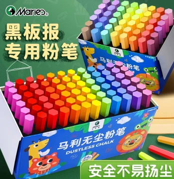 Marie Dust-Free Chalk, Non-Toxic Colored Chalk for Kids' Blackboards, Vibrant Colors, Clean Hands, White Water-Soluble Formula, Hexagonal Shape for Home and School Use