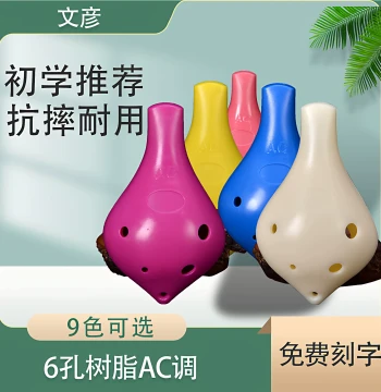 Wenyan 6-Hole Alto C Resin Long-Mouth Ocarina AC Plastic Beginner Instrument with Starter Accessories