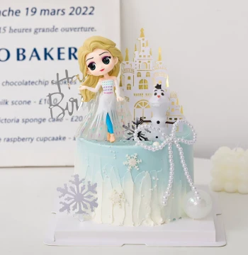Girl's Birthday Cake Decorations, Pearl Bow Toppers, Trendy Frozen Elsa Queen Princess Figurines