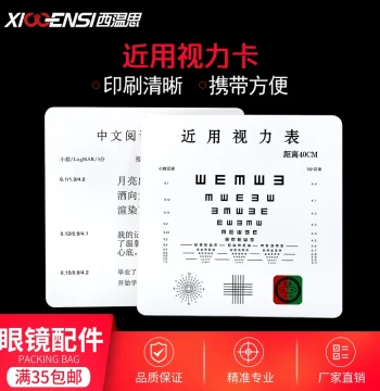 Near Vision Eye Chart with Chinese Reading Optotypes, Standard Logarithmic E-Chart, Astigmatism Test, Red-Green Contrast, Crosshair