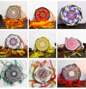 Dunhuang Apsaras Hand Drum Xinjiang Uyghur Tambourine with Bells Exotic Ribbon Drum Prop Tang Drum Dance Instrument