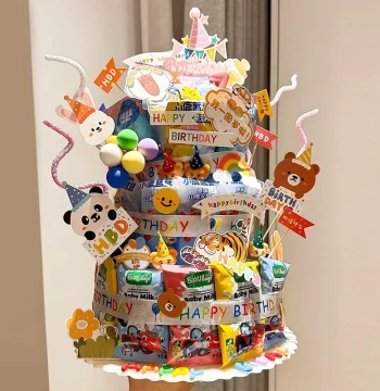 Xiaohongshu Style Birthday Party Snack Cake DIY Kit with Decorative Plugs for Kids' Atmosphere Setup