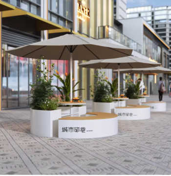 Outdoor Leisure Round Seating Combo - Commercial Plaza Boba Shop Cafe Patio Round Table with Planter Booth
