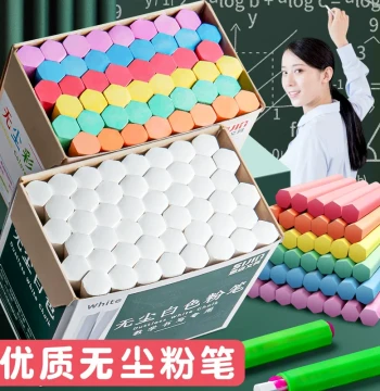 Dust-Free Colored Chalk for Kids, Hexagonal White Chalk with Holder for Blackboards, Teaching Supplies