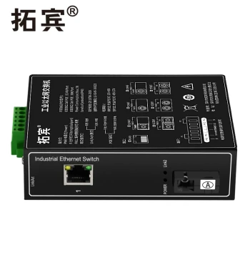 Tuobin Industrial 100Mbps 1-Fiber 1-Copper Unmanaged Fiber Switch, DIN Rail Lightning Protection, Dual Power Redundancy, IP40, DC12V/24V Media Converter