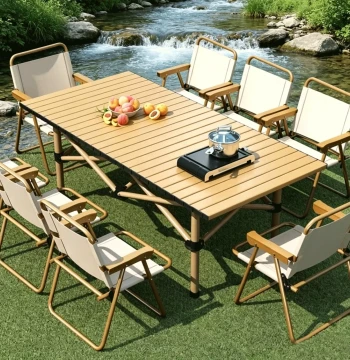 Portable Outdoor Folding Table – Camping Egg-Roll Style Table for Picnics, BBQs, and Street Vending
