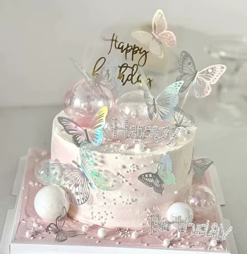 Viral Beautiful Goddess Birthday Cake Decoration, Happy Birthday Rhinestone Topper, 3D Butterfly Iridescent Butterfly Inserts
