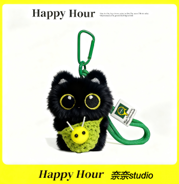 Little Black Cat Bag Charm Accessory Cute Schoolbag Plush Doll Keychain Gift for Students Couples