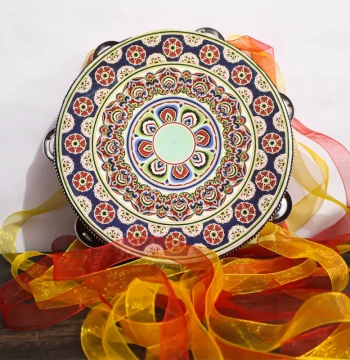 Uyghur Dance Tambourine, 7-Inch (17.5CM) Dunhuang Style Hand Drum with Bells