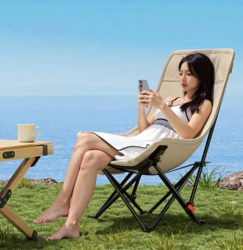 Outdoor Folding Moon Chair – Canvas Beach/Camping Lounge Chair with Backrest, Portable and Great Value