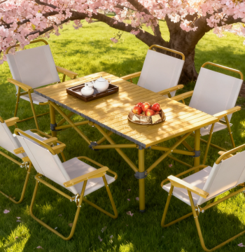 Portable Camping Table and Chair Set - Egg Roll Style Foldable Outdoor Picnic Furniture with Integrated Table and Chairs