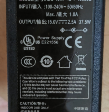 Power Adapter Compatible with Oulutong ADS-40NP-12-1, Universal 15V 2.5A Charger for Speakers