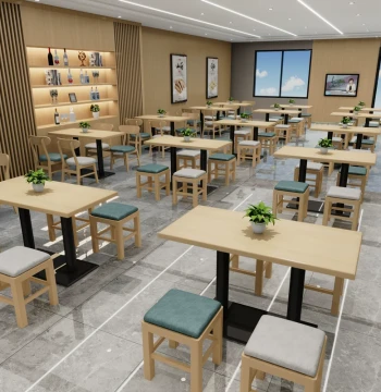Restaurant Snack Shop Noodle Shop Breakfast Milk Tea BBQ Shop Fast Food Table and Chair Set, Backless Commercial Solid Wood Square Stool and Table