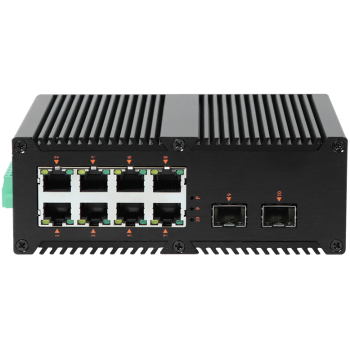 TUOBIN Industrial Unmanaged Gigabit Switch, 2 SFP + 8 RJ45 Ports, Aluminum Alloy Housing, DIN Rail Mount, Surge Protection, Wide Temperature/Voltage, Dual Power Supply TUOBIN-S28G-SFP
