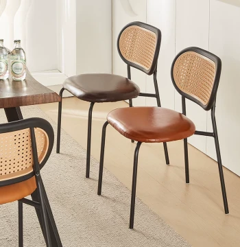Faux Rattan Dining Chair, Wrought Iron Retro Restaurant Chair, BBQ & Dessert Shop Seat, Home Backrest Chair, Trendy Restaurant Stool