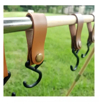Outdoor S-Shaped Leather Hook - Triangular Storage Rack, Keychain, and Portable Camping Clothes Hanger