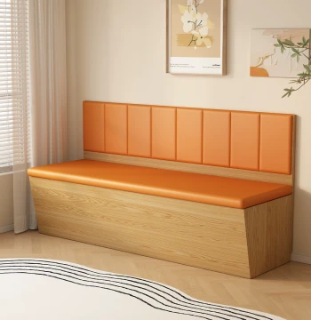 Banquette Dining Table and Chair Set for Small Homes, Wall-Mounted Storage Cabinet Combo, Custom Upholstered Restaurant Solid Wood Sofa Bench