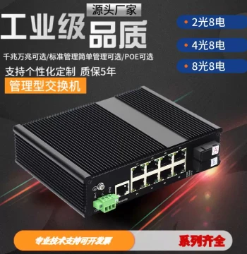 Industrial Gigabit/10G Web-Managed Fiber Switch - POE Powered with VLAN and DIN-Rail Transceiver