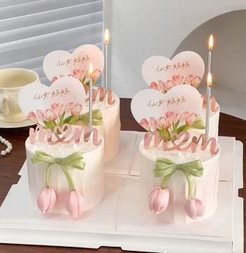 2026 Mother's Day Tulip Bud Cake Topper, Fairy Mom Heart Acrylic Plug