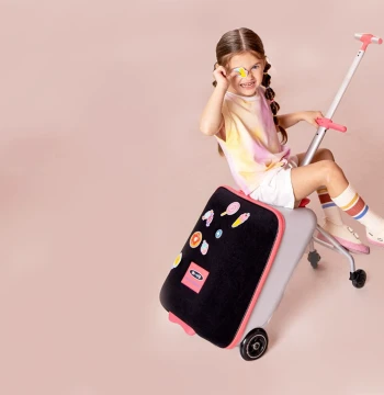 Micro Lazy Luggage Trolley Case, Travel Suitcase, Kids' Stroller God-Tier Item, Sit-and-Ride 2-in-1