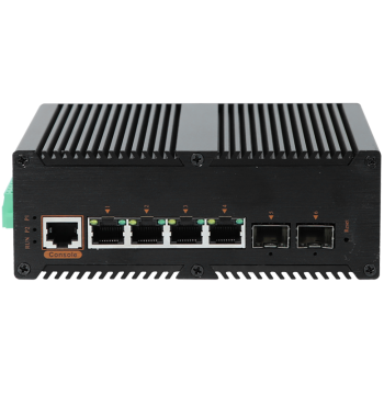 Tuobin Industrial Managed Gigabit 2-Fiber 4-Copper Ring Network Aggregation Fiber Switch, WEB Ring Network Layer 2 Management VLAN, DIN Rail Mount, Surveillance, Lightning Protection, Wide Temperature/Voltage, Dual Power Supply