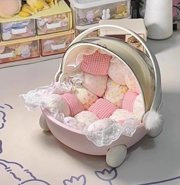 Labubu Storage Box for Snacks, Misc Items, Toys, Dolls, BJD Figures - Handheld Cradle Cart with Flip-Top Lid