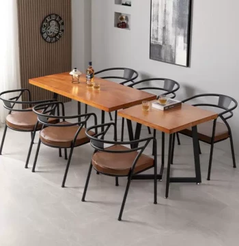 Industrial Style Commercial Dining Table and Chair Set - Solid Wood Combo for BBQ Shops, Cafes, Bars, Hot Pot Restaurants