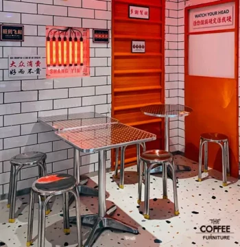 Industrial Style 304 Stainless Steel Stool, Round Table, Square Table, Dining Table for Dessert Shops