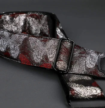 Original Cowhide Head Red Base with Silver Thread Butterfly Universal Guitar Strap, Suitable for Electric Guitars, Basses, and Folk Guitars