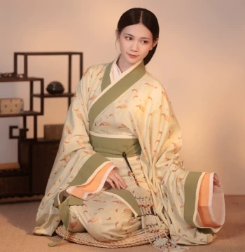 Green Hanfu Double-Wrap Long Curved Skirt Warring States Robe Summer Ceremony Dress