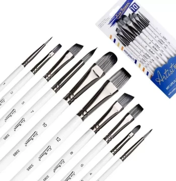 10Pcs Nylon Hair Painting Brushes Black Aluminum Tube Wood R
