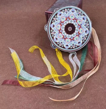 Dunhuang Apsaras Hand Drum with Ribbons - Traditional Hanfu Prop for Kids Photography and Dance