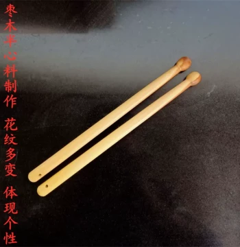 26cm Jujube Wood Waist Drum Sticks, Extended Large Solid Wood Drumsticks with Red Silk Ribbon for Folk Drumming