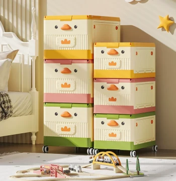 Premium Cartoon Toy Storage Box Side Door with Wheels Children's Small Cart Home Dustproof Organizer Large Capacity Storage