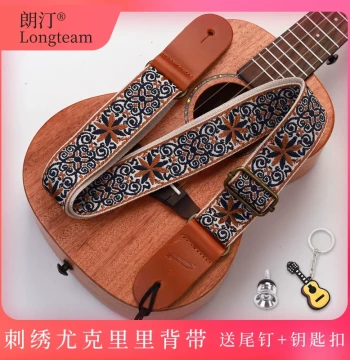 Langting Original Embroidered Ukulele Strap - Adjustable Shoulder Belt with Tail Pin Included