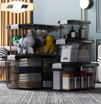 Transparent Plastic Storage Box for Home, Snack and Toy Organizer, Dust-Proof Dormitory Translucent Black Storage Container