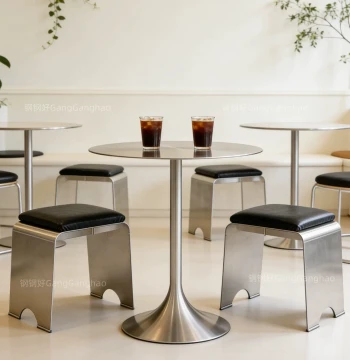Dajiafa Industrial Style Stainless Steel Bar Stool - Upholstered Leather Seat for Bubble Tea Shops, Cafes, and Artistic Dining (Customizable Sets Available)