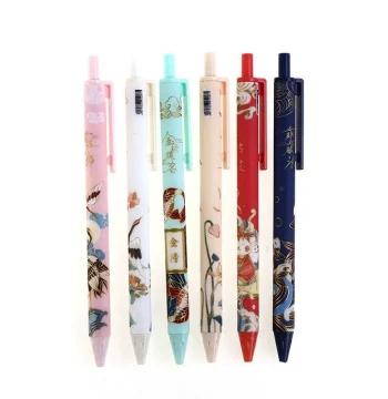 6Pcs/Set Cute Chinese Style Retractable Gel Pen Black Ink Si