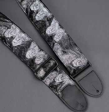 Original Leather Head with Silver Wire Butterfly Universal Guitar Strap for Electric Guitars, Basses, and Folk Acoustic Guitars
