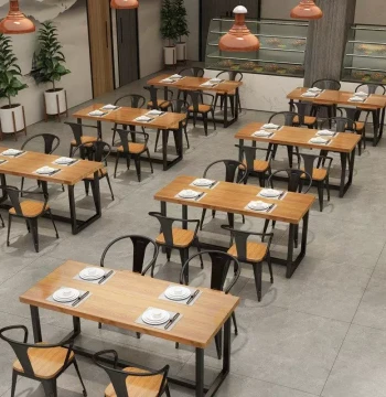 Industrial Style Restaurant Dining Table and Chair Set Canteen Solid Wood Commercial Catering Hot Pot Dessert Bubble Tea Cafe Furniture