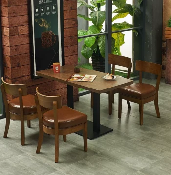 Dining Table and Chair Set for Noodle Shops, Burger Joints, and Snack Bars - Solid Wood with Upholstered Soft Padding