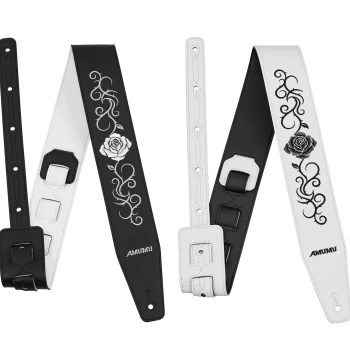 AMUMU Genuine Leather Guitar Strap - Extra Wide and Thick Embroidered Suede Strap for Folk, Electric Guitars, and Basses