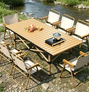 Camping Table and Chairs Set, Portable Foldable Picnic Egg Roll Table for Outdoor BBQ and Vending