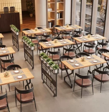 Iron Art Milk Tea Shop Table and Chair Set Cafe Bar BBQ Restaurant Solid Wood Dining Table Industrial Style Commercial Furniture