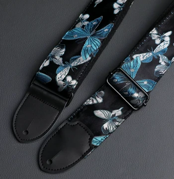 Original Leather Head Blue Butterfly Universal Guitar Strap - Fits Electric, Bass, Acoustic & Folk Guitars