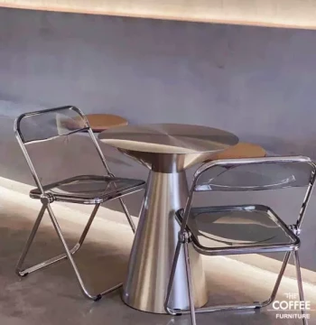 Industrial Style LOFE Stainless Steel Small Round Table Transparent Stainless Steel Folding Chair Dessert Shop Table and Chair Coffee Table Side Table Corner Table