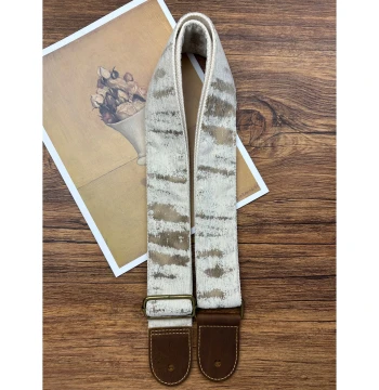 [Original Design] Loudspeaker 'Treading Snow' Italian Leather Craft Cream White Handmade Guitar Strap